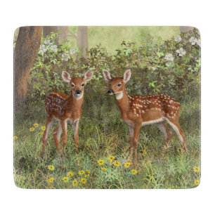Cute Whitetail Deer Twin Fawns Cutting Board