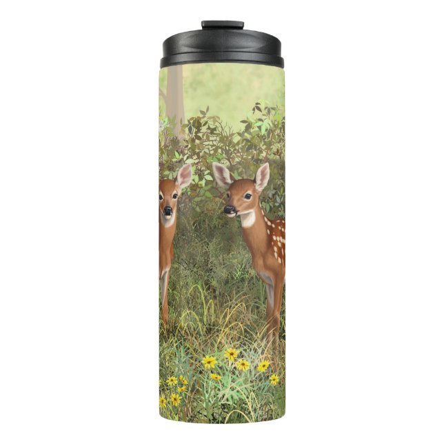 Cute Whitetail Deer Twin Fawns Thermal Tumbler (Front)