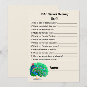 Cute Who Knows Mommy Best Peacock Baby Shower Game Invitation