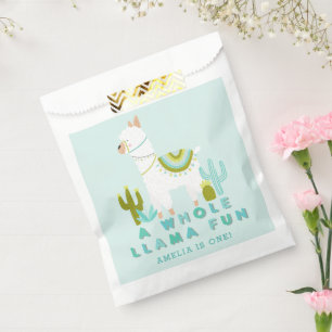 Cute Whole Llama Fun Aqua 1st Birthday Party Favour Bag