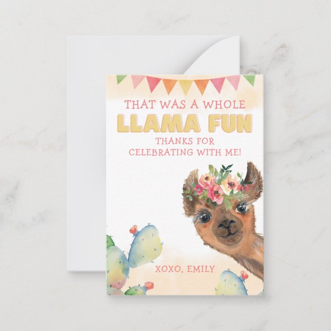 Cute Whole Llama Fun Birthday Thank You Card (Front)