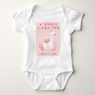 Cute Whole Llama Fun Pink 1st Birthday Baby Bodysuit