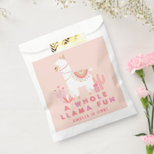 Cute Whole Llama Fun Pink 1st Birthday Party Favour Bag