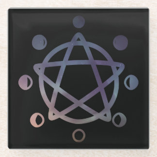 Cute Wicca Pentagram and Moon Phases Glass Coaster