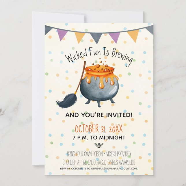 Cute Wicked Fun Is Brewing Halloween Party Invitation (Front)