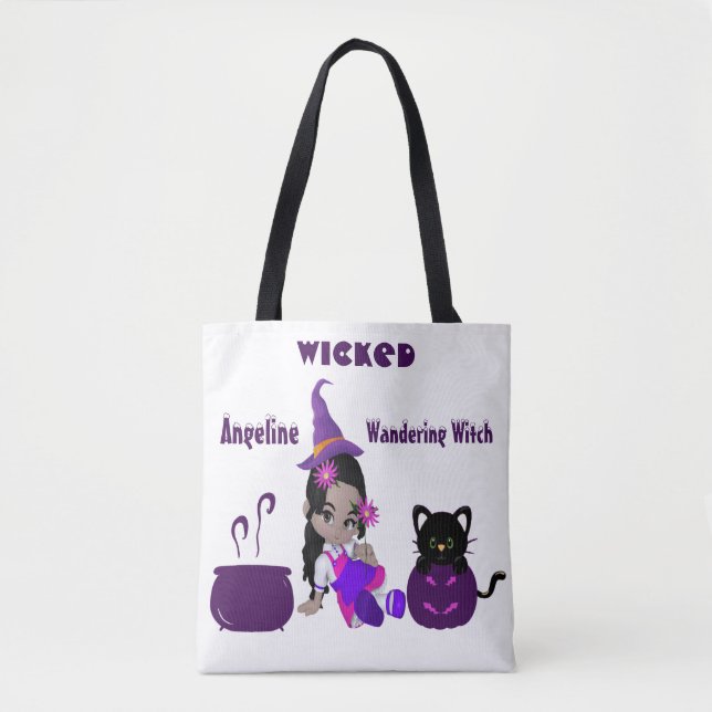 Cute Wicked Wandering Witch Personalized Halloween Tote Bag (Front)