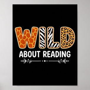 Cute wild about reading safari animal bookworm poster