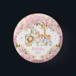 Cute Wild Animals Blush Pink Floral Birthday Girl 1 Inch Round Button<br><div class="desc">This adorable button features elegant blush pink flowers and a group of girly safari animals. Click the "customize further" button if you wish to re-arrange and format the style and placement of the text.</div>