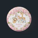 Cute Wild Animals Blush Pink Floral Birthday Girl 1 Inch Round Button<br><div class="desc">This adorable button features elegant blush pink flowers and a group of girly safari animals. Click the "customize further" button if you wish to re-arrange and format the style and placement of the text.</div>