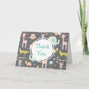 Cute Wild Animals Nursery Art Party Thank You Card