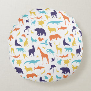 Cute Wild Animals Pattern Round Pillow