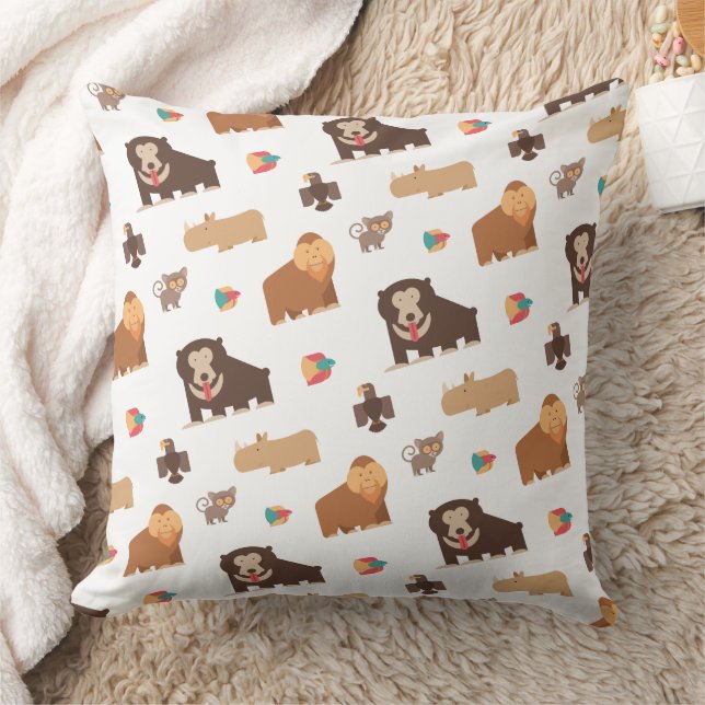 Cute Wild Animals Pattern Throw Pillow (Blanket)