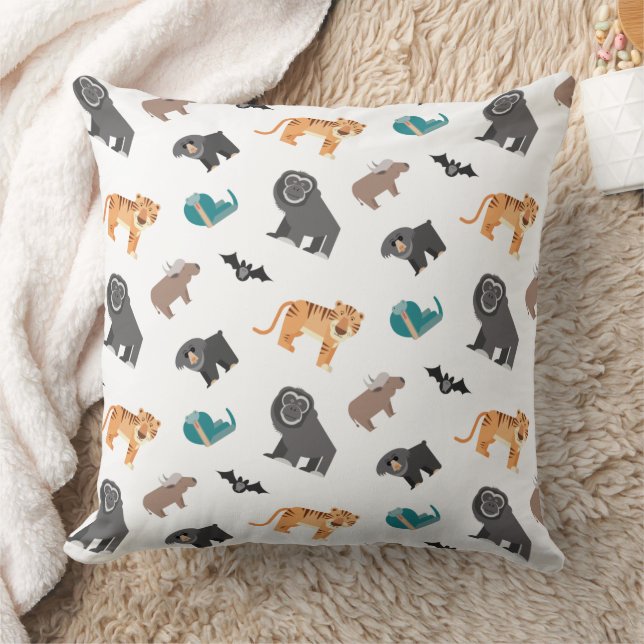 Cute Wild Animals Pattern Throw Pillow (Blanket)
