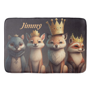 Cute wild animals wearing crowns bath mat