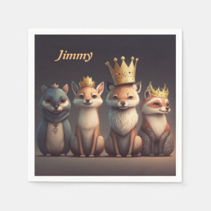 Cute wild animals wearing crowns   napkin