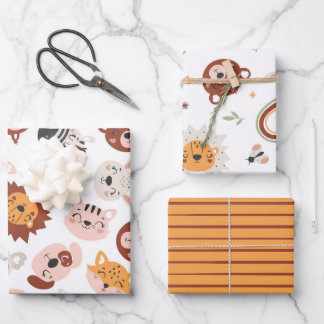 Cute Wild Animals Wrapping Paper Sheet