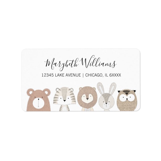 Cute Wild Animaux Baby shower Étiquette de adresse (Devant)
