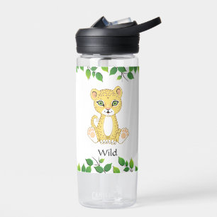 Cute Wild Baby Leopard on White Water Bottle