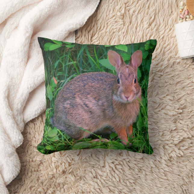 Cute Wild Brown Rabbit Wildlife  Throw Pillow (Blanket)