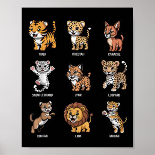 Cute Wild Cats Cartoon Animals Big Cat Species Jun Poster