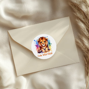 Cute Wild child watercolor Lion personalized Classic Round Sticker
