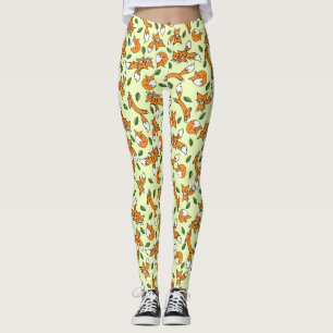Cute Wild Fox and Leaf Pattern Leggings