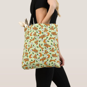 Cute Wild Fox and Leaf Pattern Tote Bag