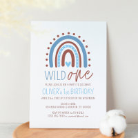 Cute Wild ONE Boho Rainbow Blue Boy Birthday 1st I