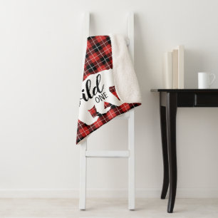 Cute Wild One Country Bear Plaid Flannel Pattern Sherpa Blanket