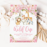 Cute Wild One Girl Safari Animals 1st Birthday Invitation<br><div class="desc">These girly 1st birthday invitations feature a group of adorable safari animals surrounded by lovely watercolor blush florals and faux rose gold accents. Use the design tools to edit the text,  change font colour and style to create a unique one of a kind invitation design.</div>