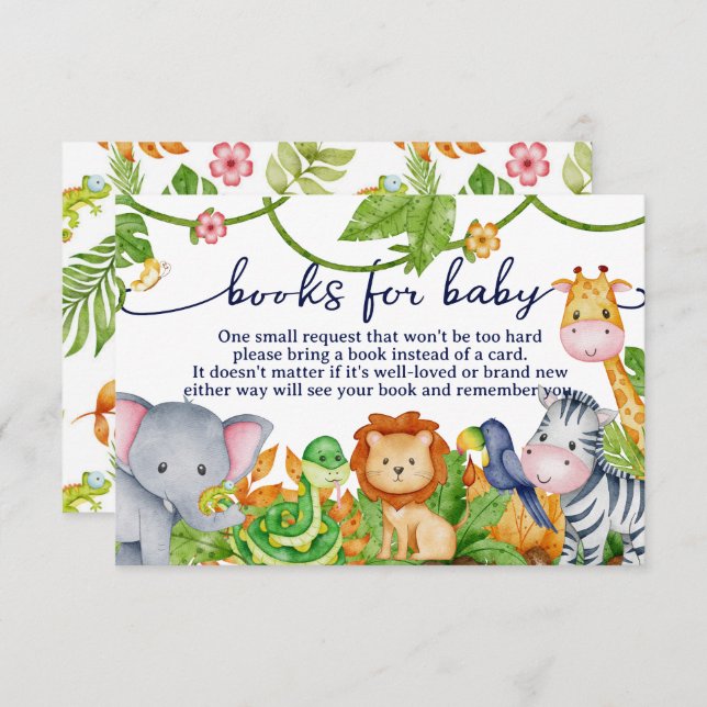 Cute Wild One Jungle Baby Shower Book Request Enclosure Card (Front/Back)