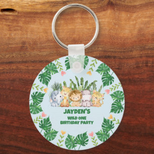 Cute Wild One Jungle Safari Animal Birthday  Keychain
