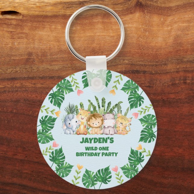 Cute Wild One Jungle Safari Animal Birthday  Keychain (Back)