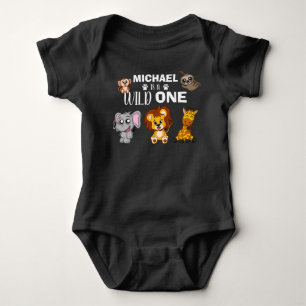 Cute Wild One Jungle Safari Animals First Birthday Baby Bodysuit