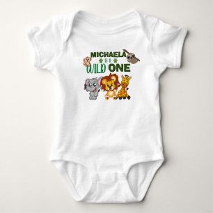 Cute Wild One Jungle Safari Animals First Birthday Baby Bodysuit