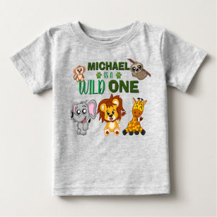 Cute Wild One Jungle Safari Animals First Birthday Baby T-Shirt