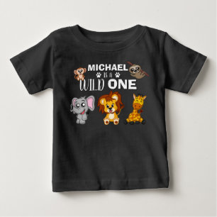 Cute Wild One Jungle Safari Animals First Birthday Baby T-Shirt