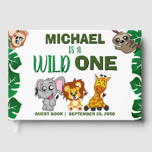Cute Wild One Jungle Safari Animals First Birthday Guest Book