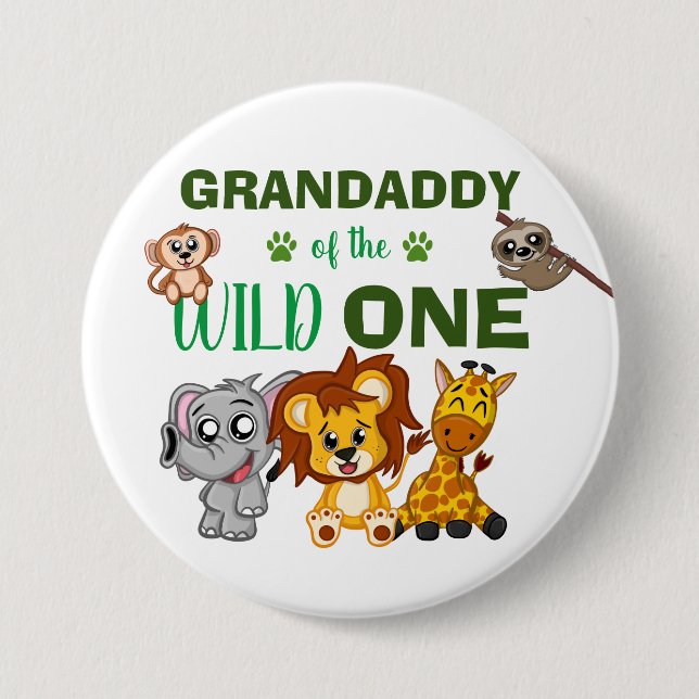 Cute Wild One Jungle Safari Zoo Animal Grandaddy 3 Inch Round Button (Front)