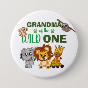 Cute Wild One Jungle Safari Zoo Animal Grandma 3 Inch Round Button