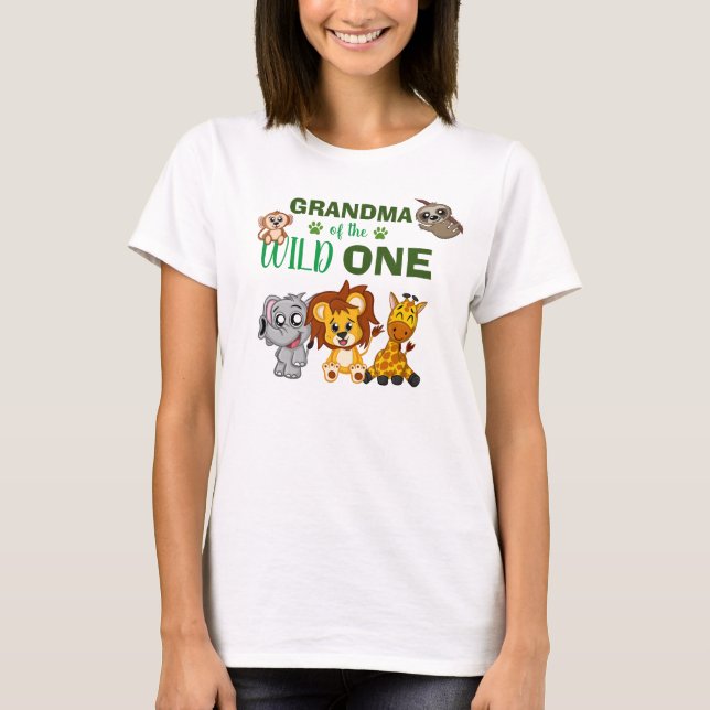 Cute Wild One Jungle Safari Zoo Animal Grandma T-Shirt (Front)
