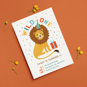 Cute Wild One Lion 1st Birthday Safari Party  Invitation