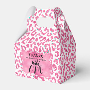 Cute Wild One Pink Leopard 1st Birthday Favor Box