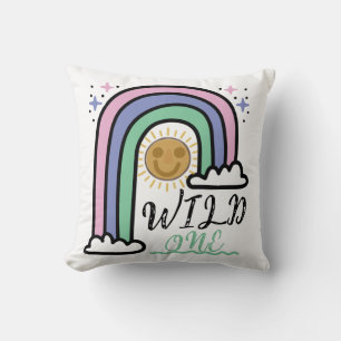 Cute Wild One Rainbow Sunshine Nursery Throw Pillow