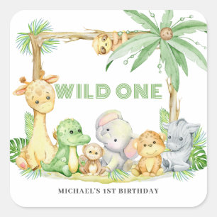 Cute Wild One Safari Animal 1st Birthday Sticker