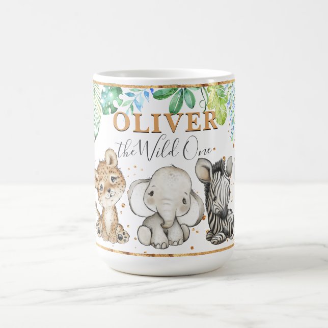 Cute Wild One Safari Animal Birthday Coffee Mug (Center)