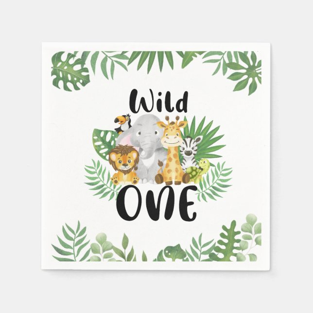 Cute Wild One Safari Animals 1st Birthday Napkin (Front)