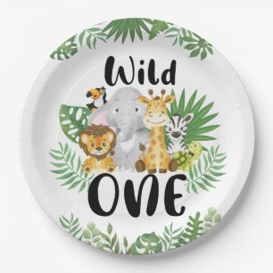 Cute Wild One Safari Animals 1st Birthday Paper Plate