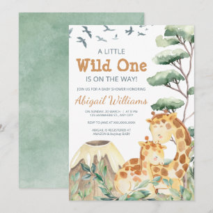 Cute Wild One Safari Giraffe Green Baby Shower Invitation