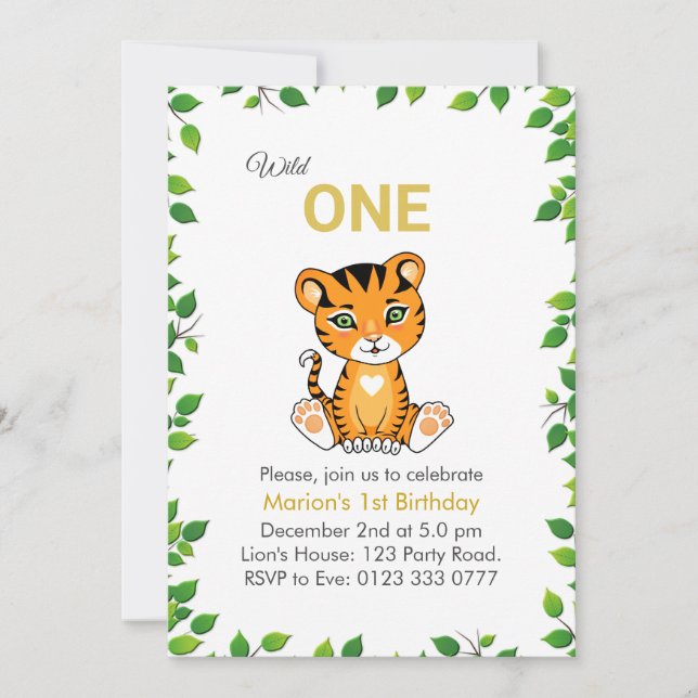 Cute Wild One Tiger 1st Birthday Invitation (Front)